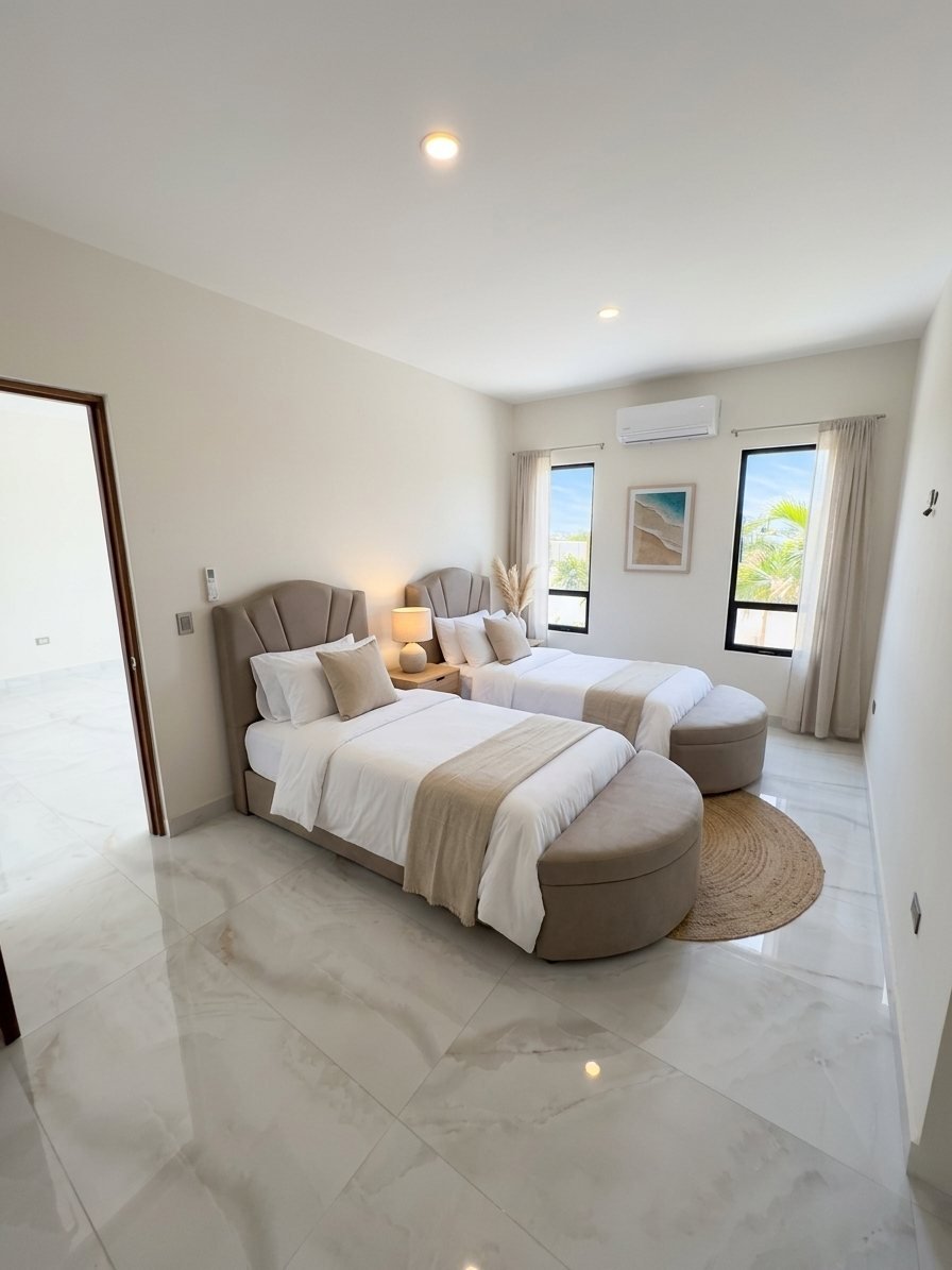 Guest bedroom with twin beds and A/C