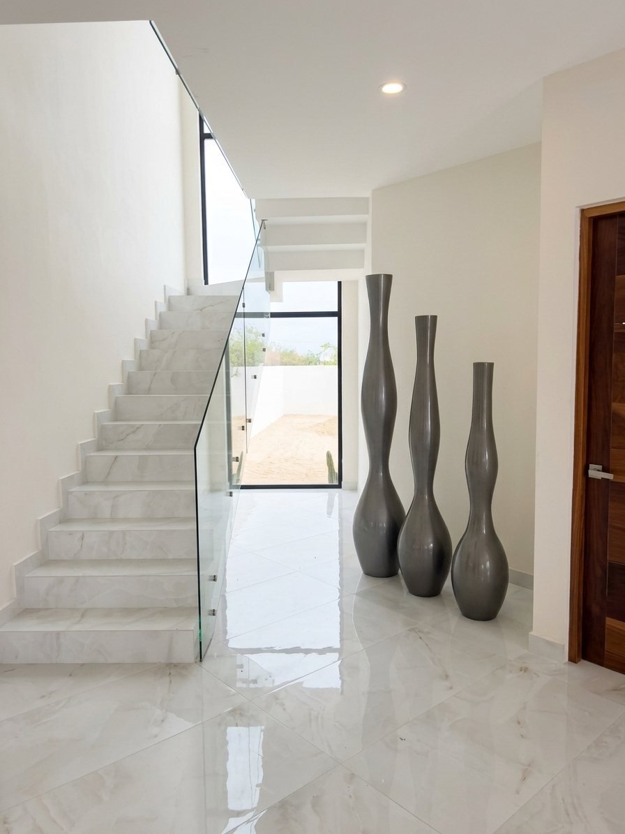 Marble staircase with glass railing